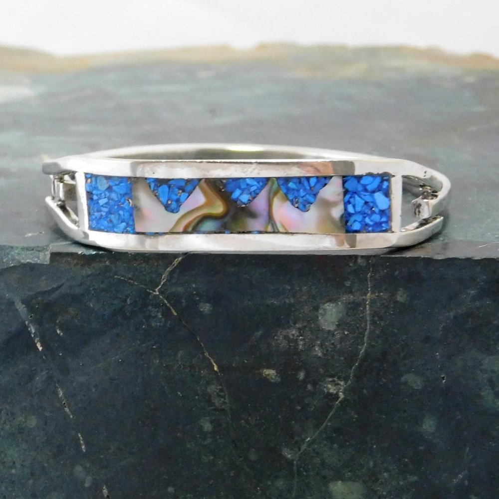 SOLD----Vintage Mexican Baby Bracelet Alpaca Silver Sodalite Blue Stone 4-7/8"